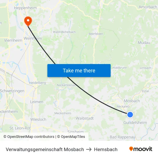 Verwaltungsgemeinschaft Mosbach to Hemsbach map