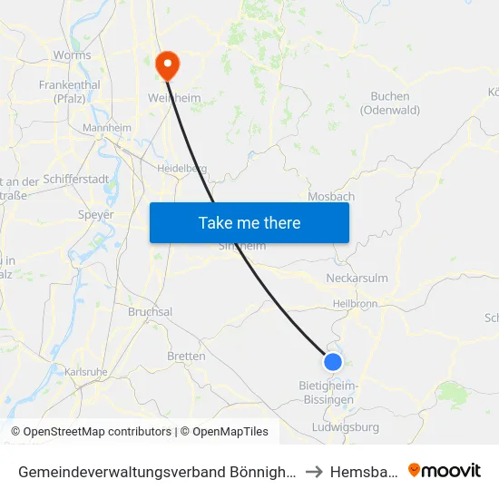 Gemeindeverwaltungsverband Bönnigheim to Hemsbach map