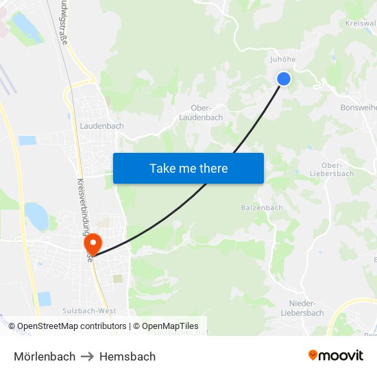 Mörlenbach to Hemsbach map