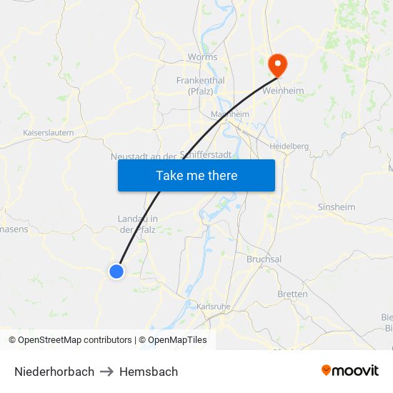 Niederhorbach to Hemsbach map