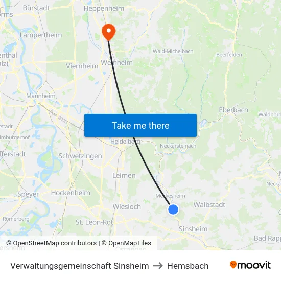 Verwaltungsgemeinschaft Sinsheim to Hemsbach map