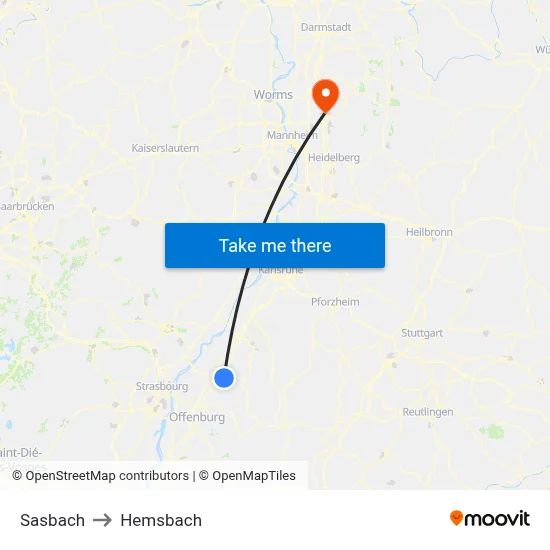 Sasbach to Hemsbach map