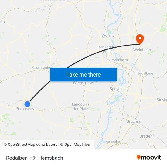 Rodalben to Hemsbach map