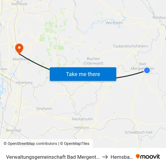 Verwaltungsgemeinschaft Bad Mergentheim to Hemsbach map