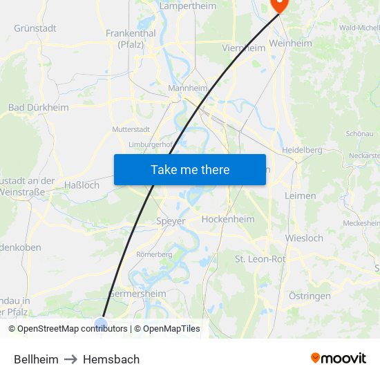 Bellheim to Hemsbach map