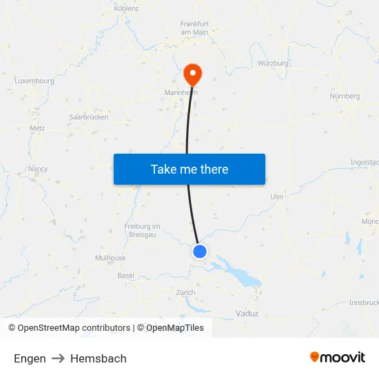 Engen to Hemsbach map