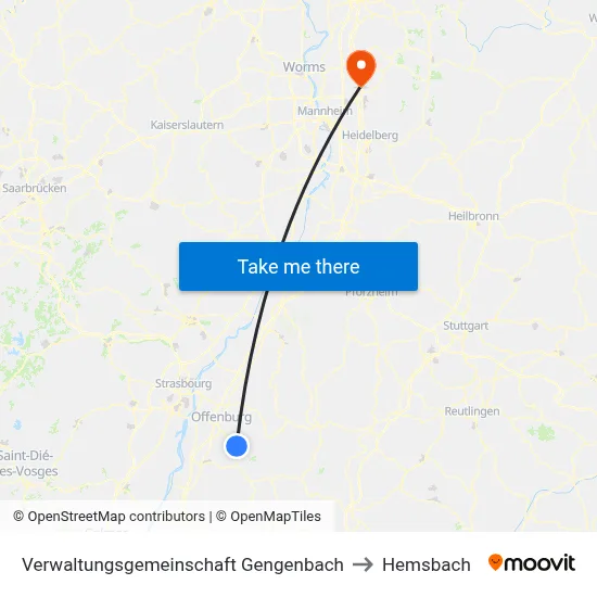 Verwaltungsgemeinschaft Gengenbach to Hemsbach map