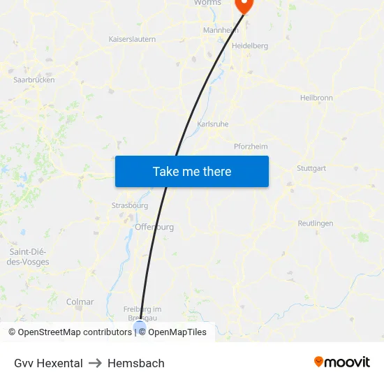 Gvv Hexental to Hemsbach map
