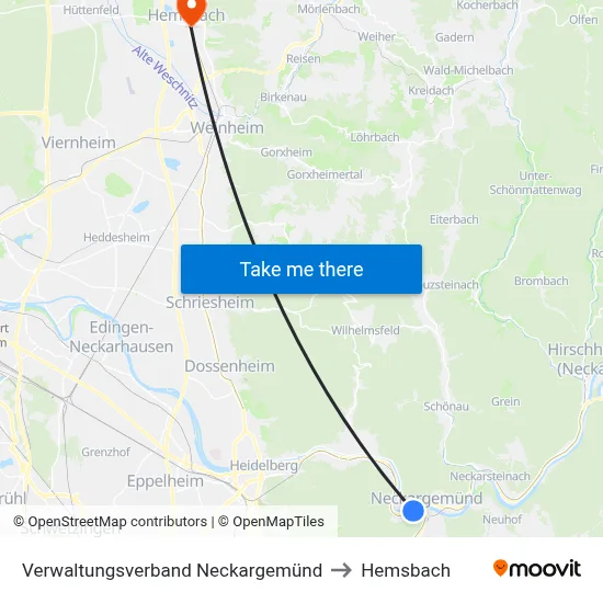 Verwaltungsverband Neckargemünd to Hemsbach map