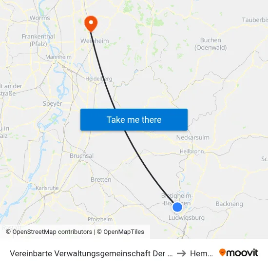 Vereinbarte Verwaltungsgemeinschaft Der Stadt Bietigheim-Bissingen to Hemsbach map