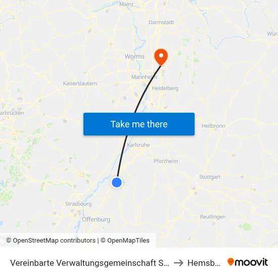 Vereinbarte Verwaltungsgemeinschaft Sinzheim to Hemsbach map