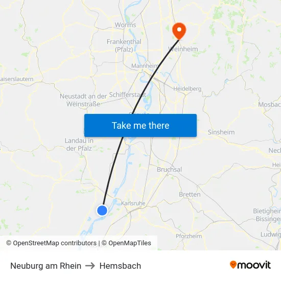 Neuburg am Rhein to Hemsbach map