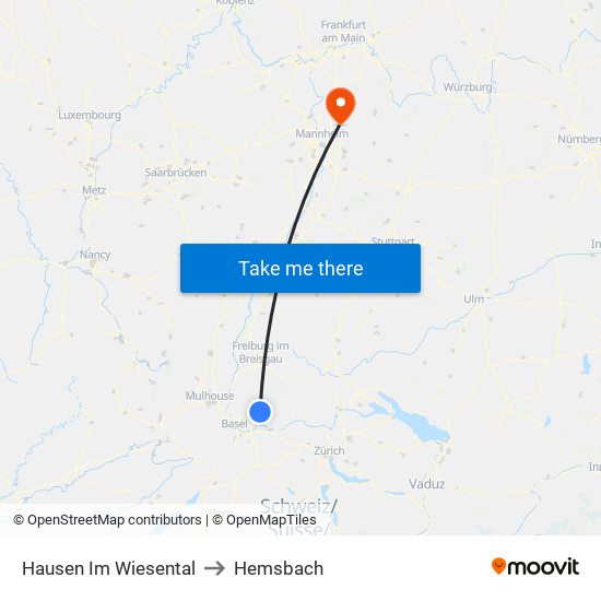 Hausen Im Wiesental to Hemsbach map