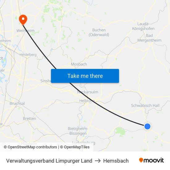 Verwaltungsverband Limpurger Land to Hemsbach map