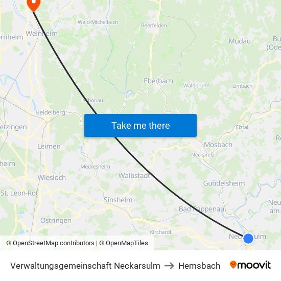 Verwaltungsgemeinschaft Neckarsulm to Hemsbach map