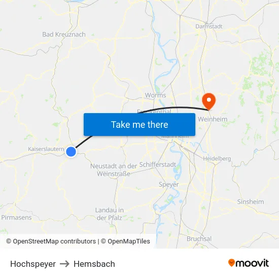 Hochspeyer to Hemsbach map