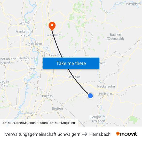 Verwaltungsgemeinschaft Schwaigern to Hemsbach map