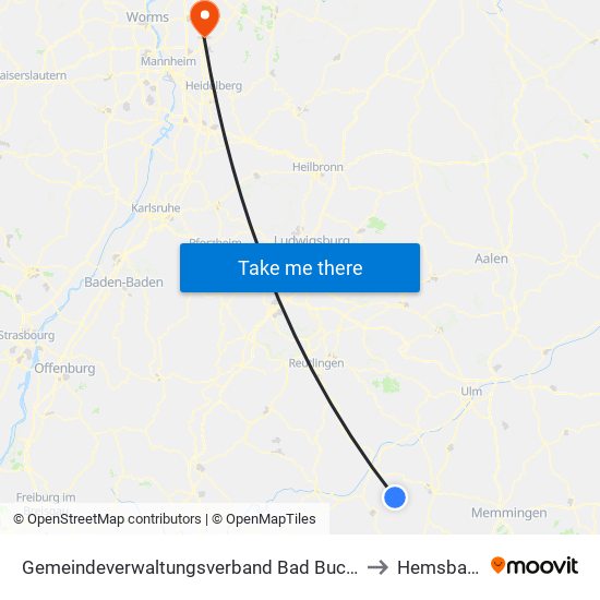 Gemeindeverwaltungsverband Bad Buchau to Hemsbach map