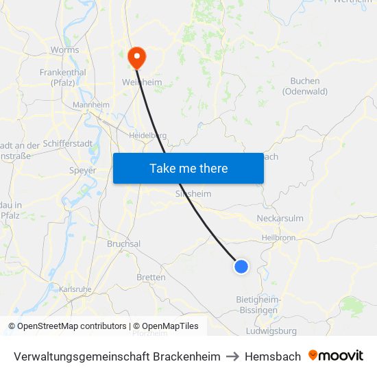 Verwaltungsgemeinschaft Brackenheim to Hemsbach map