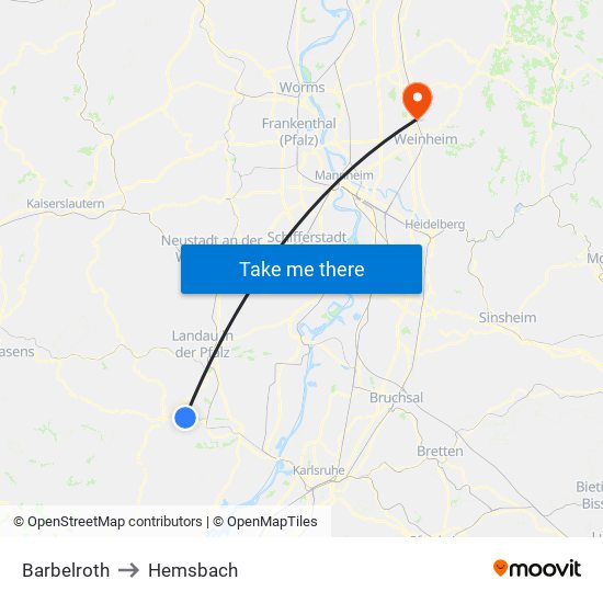 Barbelroth to Hemsbach map