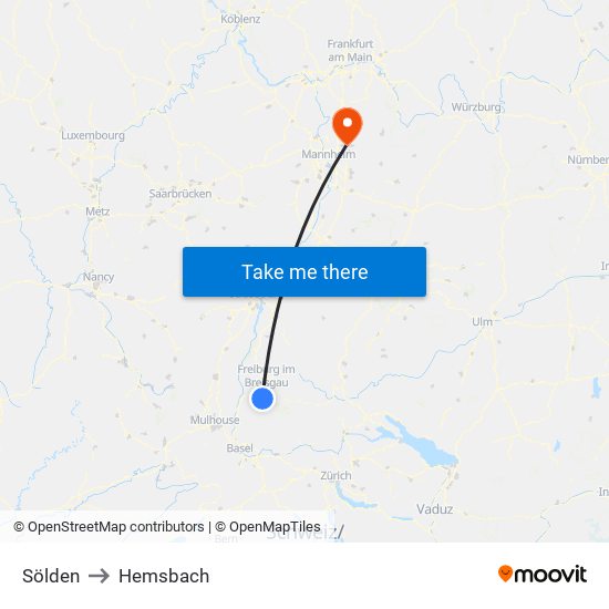 Sölden to Hemsbach map