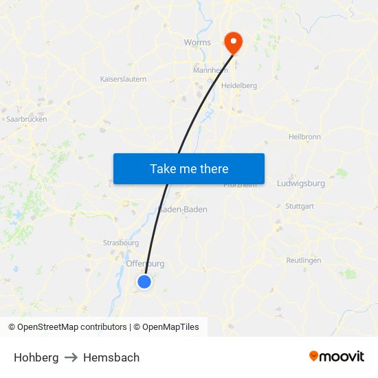 Hohberg to Hemsbach map
