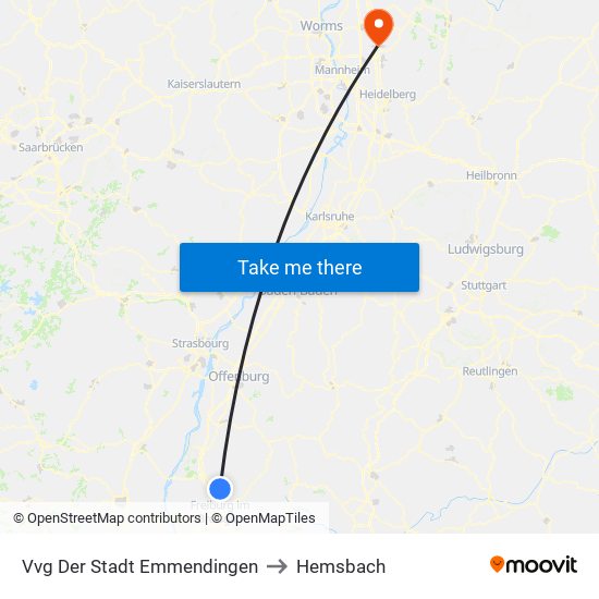 Vvg Der Stadt Emmendingen to Hemsbach map