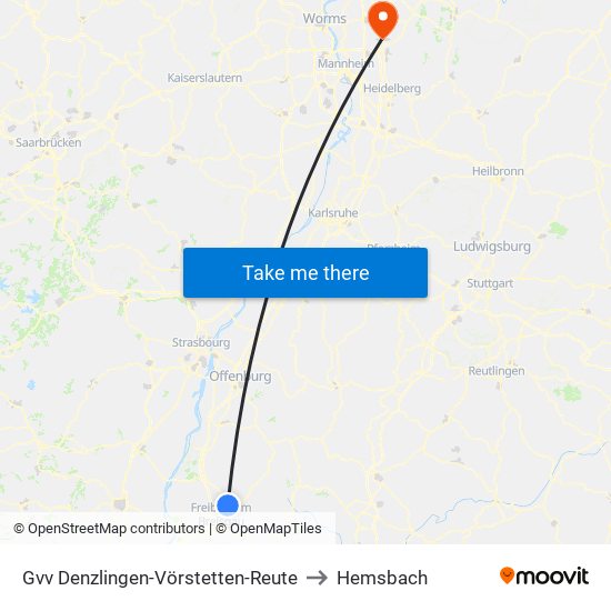 Gvv Denzlingen-Vörstetten-Reute to Hemsbach map