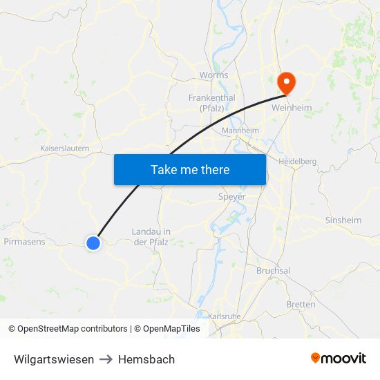 Wilgartswiesen to Hemsbach map