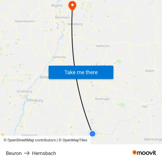 Beuron to Hemsbach map