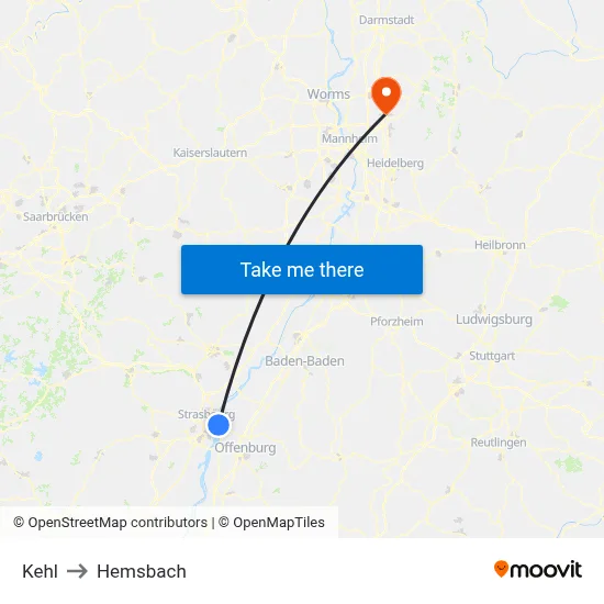 Kehl to Hemsbach map