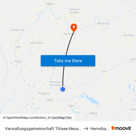 Verwaltungsgemeinschaft Titisee-Neustadt to Hemsbach map