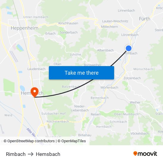 Rimbach to Hemsbach map