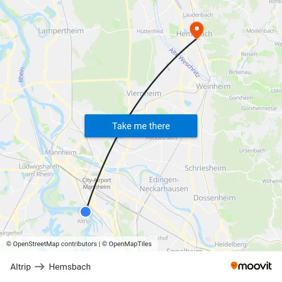 Altrip to Hemsbach map