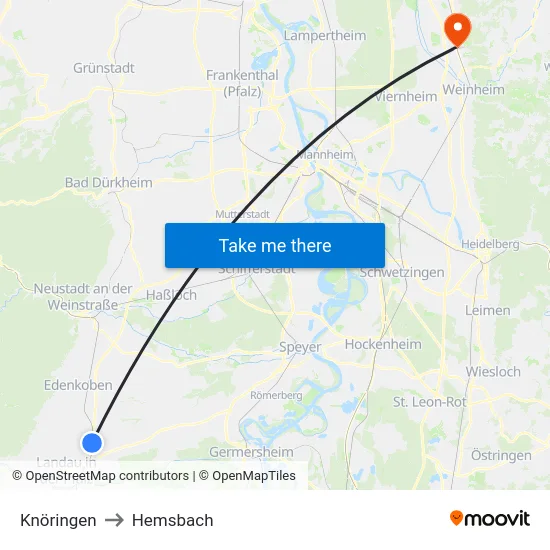 Knöringen to Hemsbach map