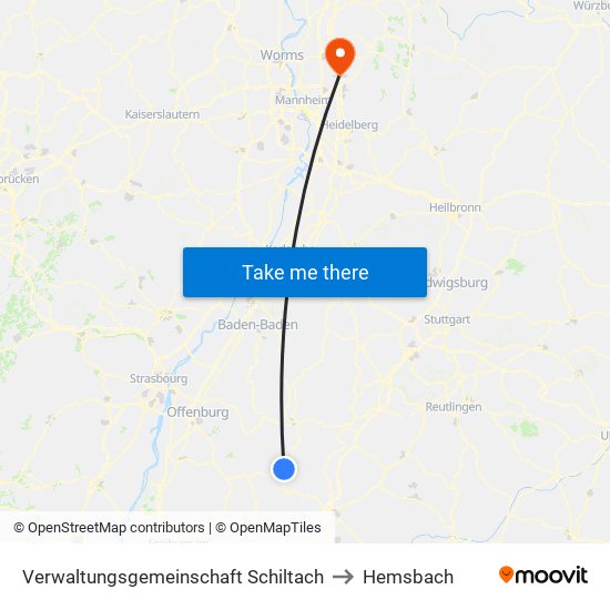 Verwaltungsgemeinschaft Schiltach to Hemsbach map