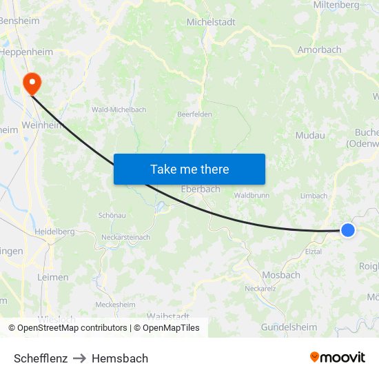 Schefflenz to Hemsbach map