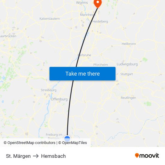 St. Märgen to Hemsbach map