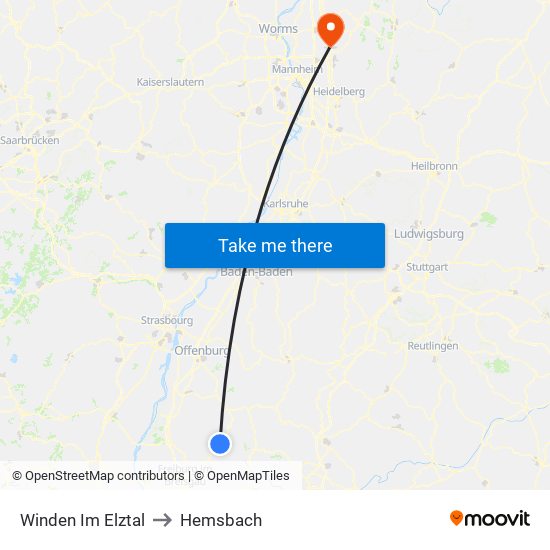Winden Im Elztal to Hemsbach map