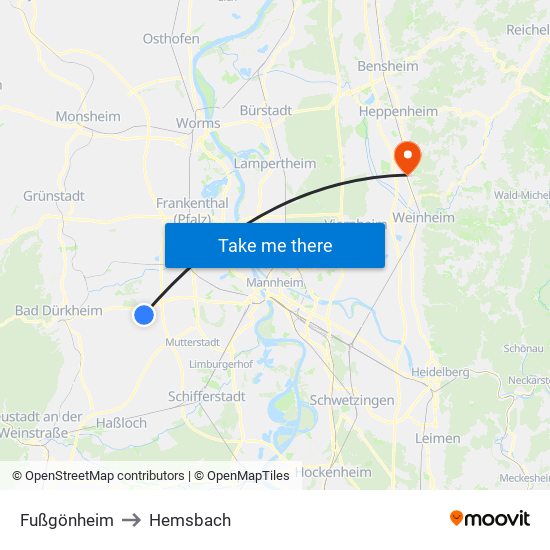 Fußgönheim to Hemsbach map