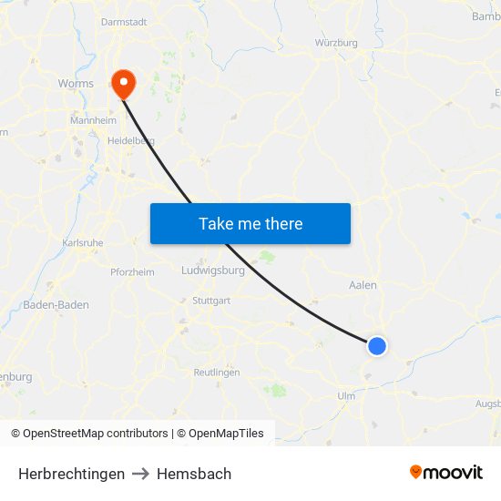 Herbrechtingen to Hemsbach map