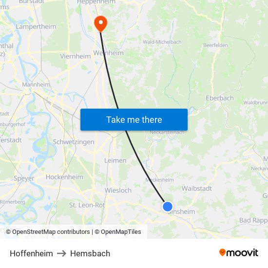 Hoffenheim to Hemsbach map