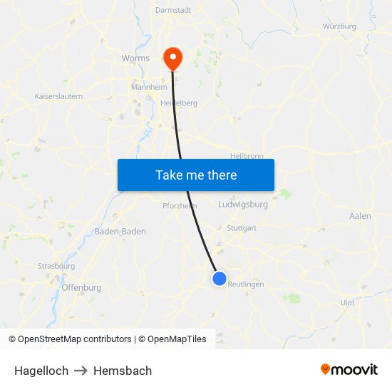 Hagelloch to Hemsbach map