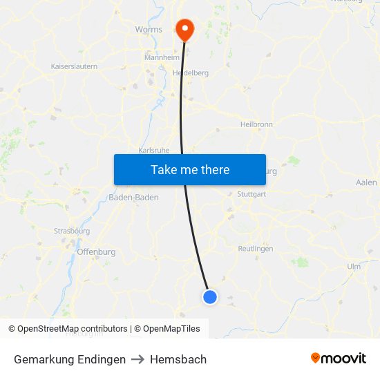 Gemarkung Endingen to Hemsbach map