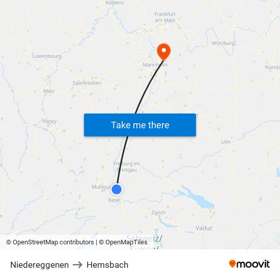 Niedereggenen to Hemsbach map