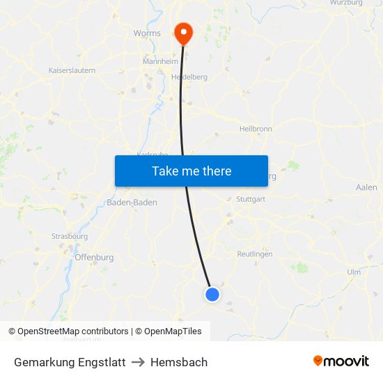 Gemarkung Engstlatt to Hemsbach map