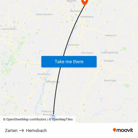Zarten to Hemsbach map
