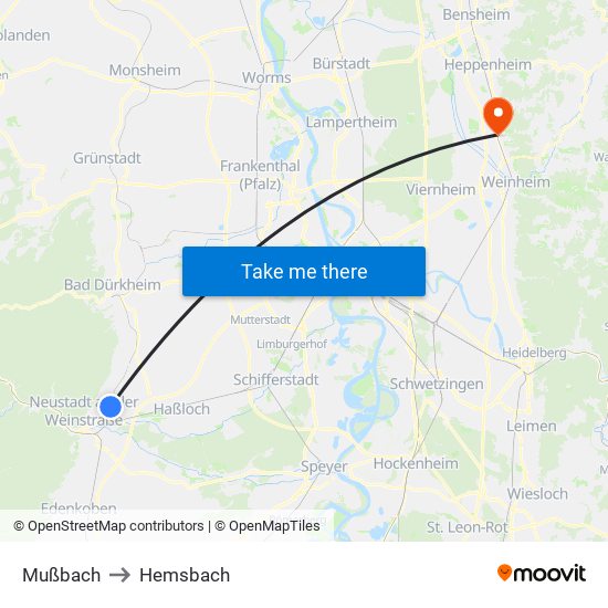 Mußbach to Hemsbach map