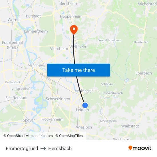 Emmertsgrund to Hemsbach map