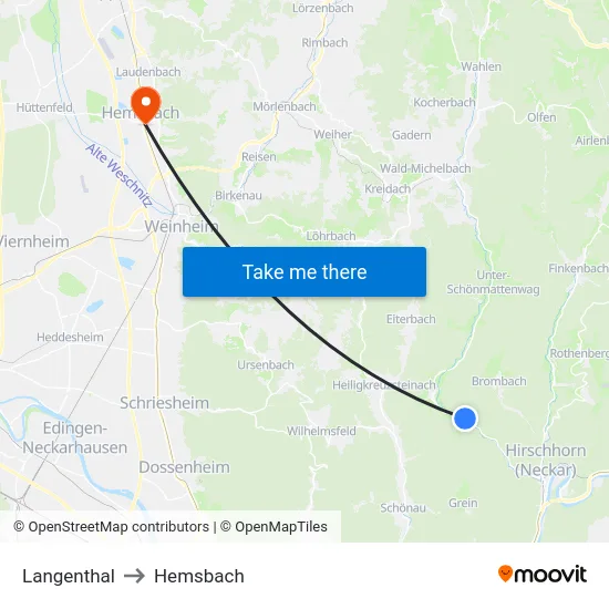 Langenthal to Hemsbach map